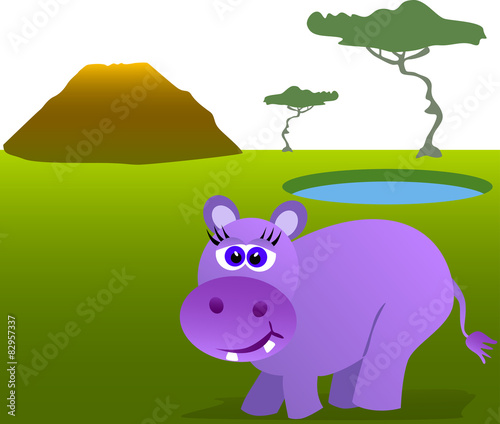 Cute african hippopotamus in wild environment.