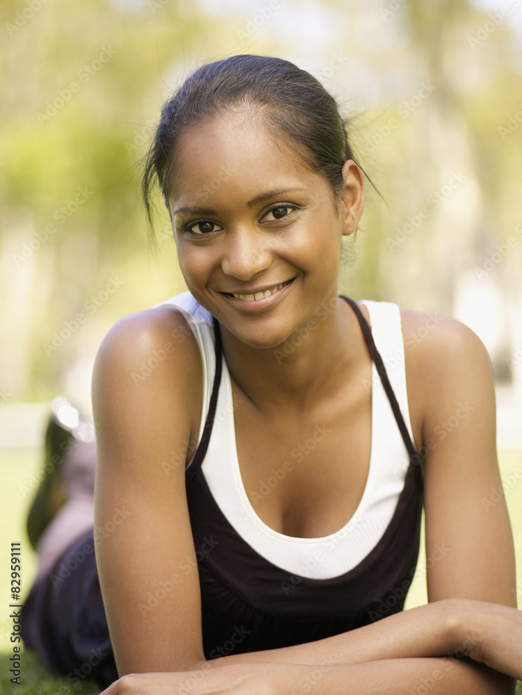 Close up of confident mixed race woman