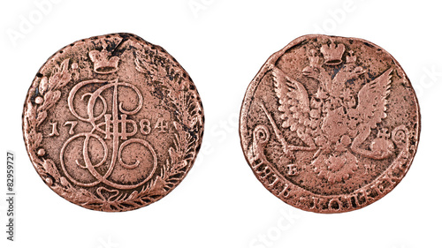 Фотография Russian copper coin (5 cents) era of Catherine the Great.