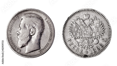 фотографія Russian old silver coin 1 ruble 1898. Profile Russian tsar.