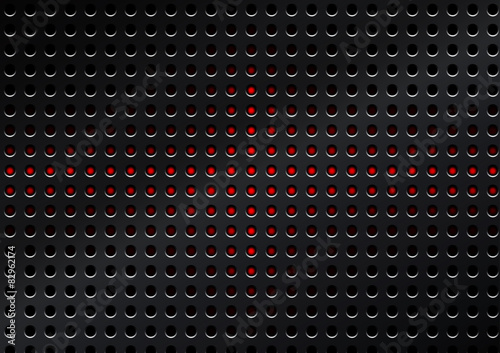Vector metal surface dotted perforated carbon with red dot backg