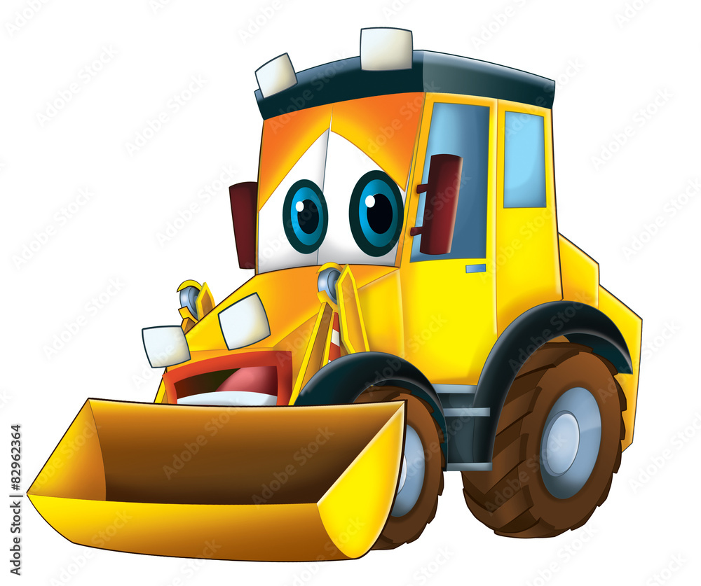 Naklejka premium Cartoon excavator - caricature - illustration 