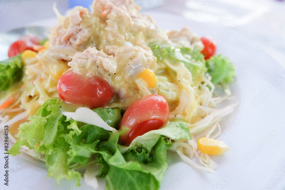 Tuna salad dish healthy food - soft focus point