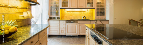 Granitic countertop in kitchen