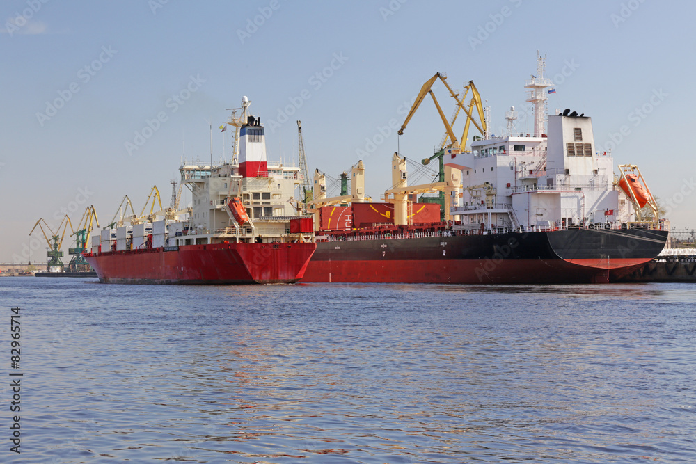 Cargo ship berthed at the port