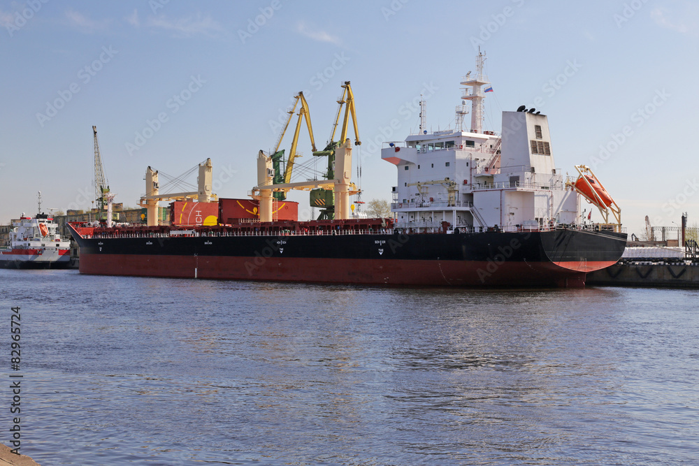Cargo ship berthed at the port