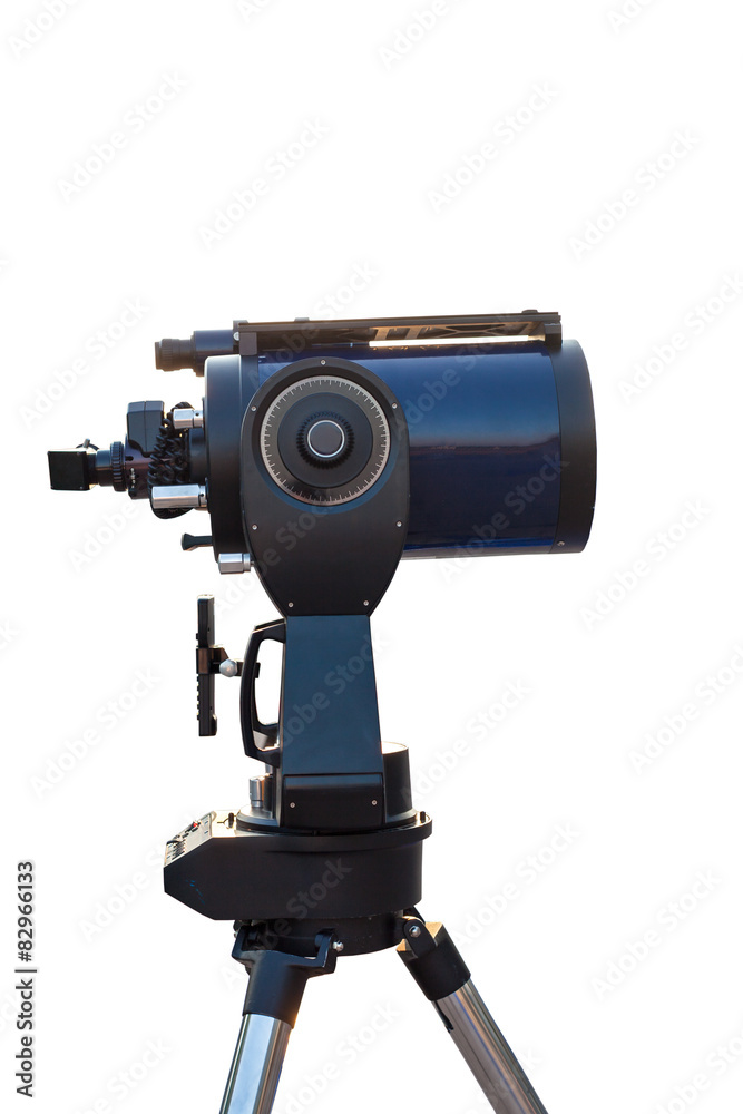 Telescope isolated on white background for search star universe,