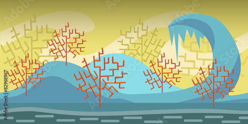 Cartoon vector background with ground, forest and sky layers