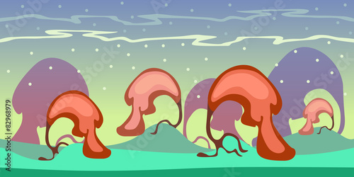 Cartoon landscape with ground, forest and sky layers