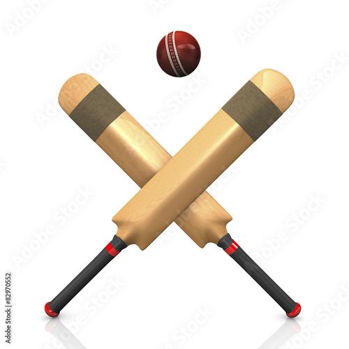 Fototapeta Naklejka Na Ścianę i Meble -  Cricket, zwei Schläger mit einem Ball 3d Illustration