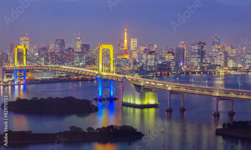 View of Tokyo Bay , Rainbow bridge and Tokyo Tower landmark © torsakarin