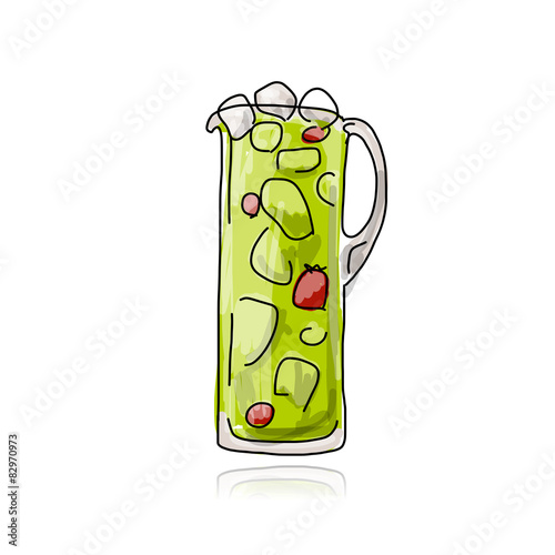 Strawberry cocktail in jug, sketch for your design