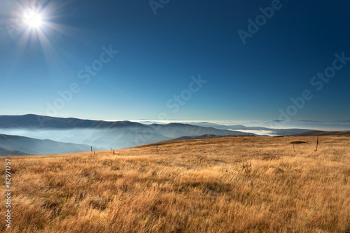View from the mountain plateau above the clouds