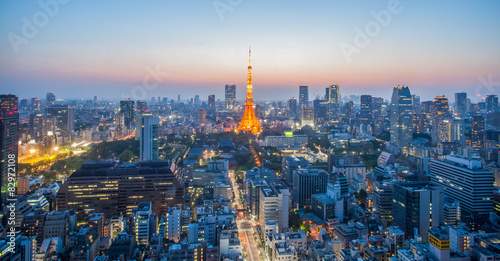 Tokyo Tower and Tokyo city nice view at sunset time