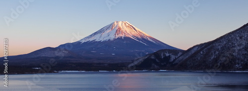 Mountain fuji and Lake Motosu in spring season photo