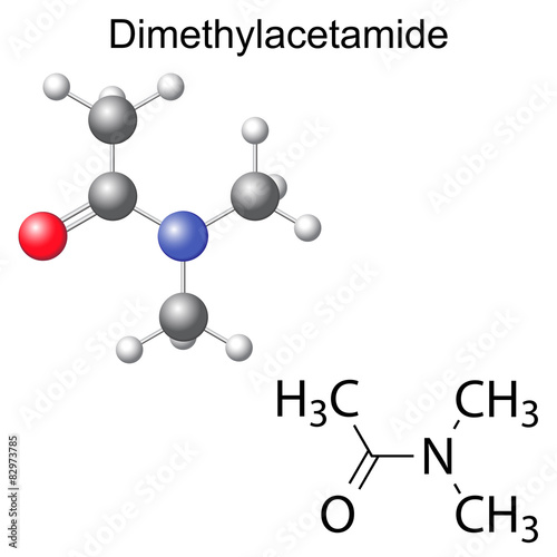 Chemical formula and model of dimethylacetamide molecule