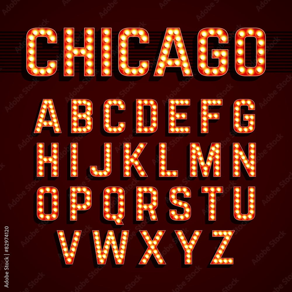 Fototapeta premium Broadway lights style light bulb alphabet