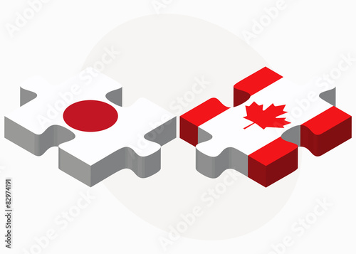 Japan and Canada Flags in puzzle
