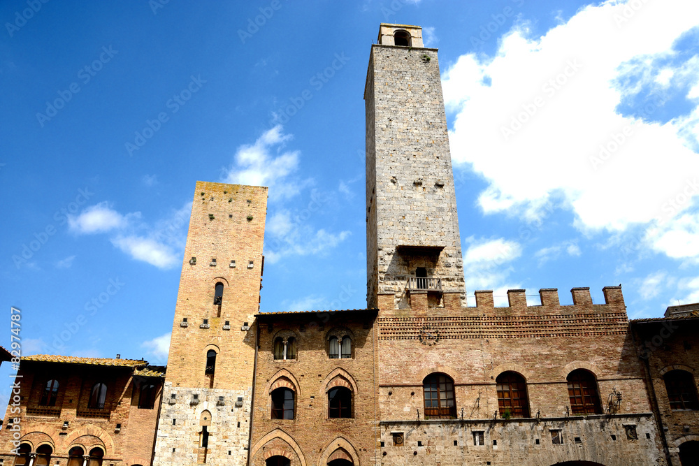 San Gimignano/ medieval towers in little town in Tuscany.Italy