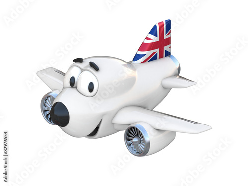 Cartoon airplane with a smiling face - United Kingdom flag