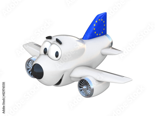 Cartoon airplane with a smiling face - European Union flag