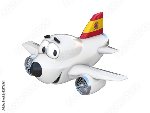 Cartoon airplane with a smiling face - Spanish flag