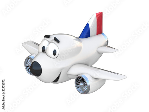 Cartoon airplane with a smiling face - French flag