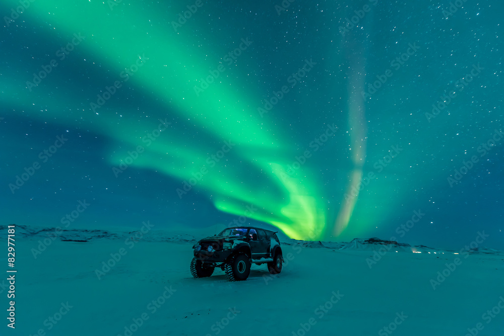 Aurora borealis, northern lights - obrazy, fototapety, plakaty 