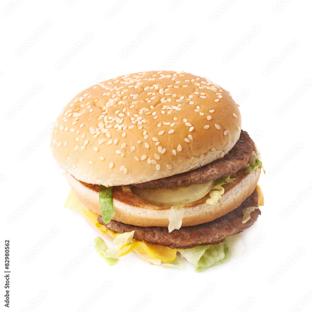 Double burger with lettuce isolated Double burger with lettuce isolated