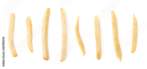 Set of single french fries isolated