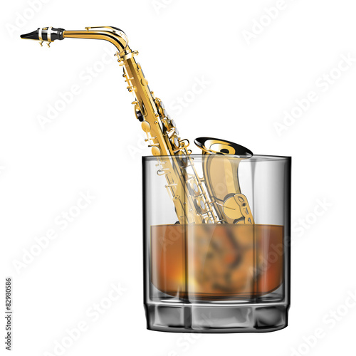 saxophone in a glass of whiskey