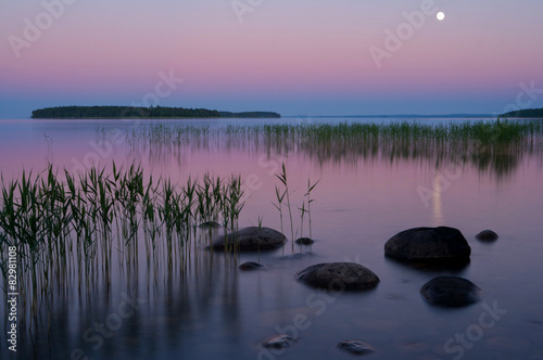 Moonlit night on the Onega lake, Russia photo