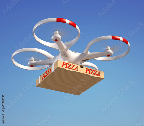 Drone delivering pizza box