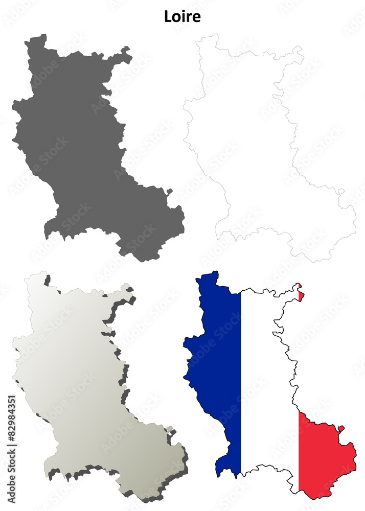 Loire (Rhone-Alpes) outline map set