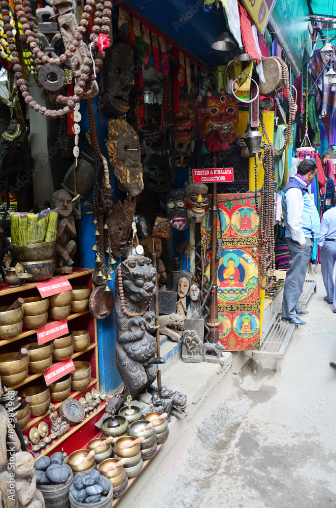 Souvenir shop and Local people on the street at Thamel market