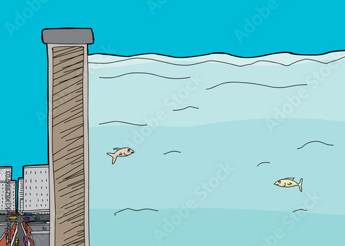 Cross Section of Dam Near City