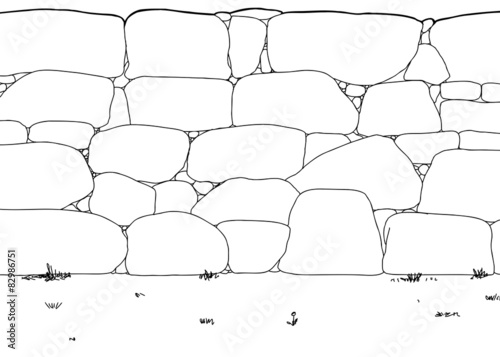 Outlined Stone Wall with Weeds