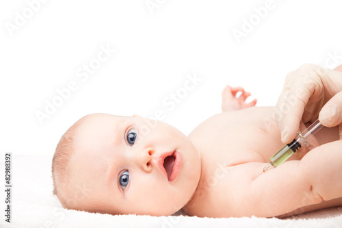 Infant gets an injection