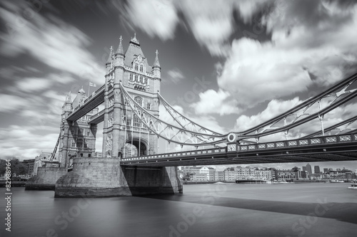 B&W image of Tower Bridge and river Thames in London #82988964