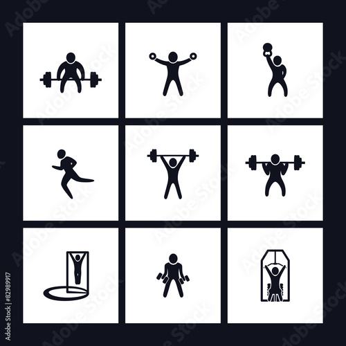 gym exercises square flat icons vector illustration, eps10