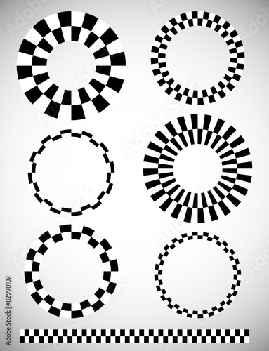 Different checkered (chequered) elements. Vector. Art brush temp