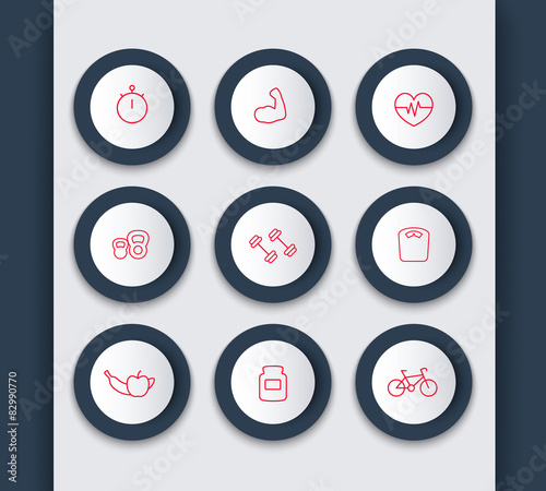 line modern round fitness icons, vector illustration, eps10