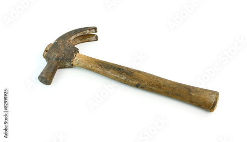 Old hammer on white background