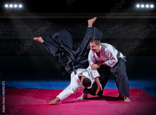 Martial arts fighters at sports hall