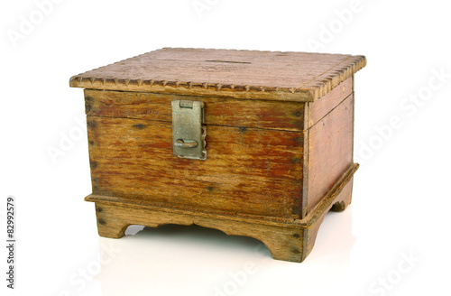 antique wooden chest on white background