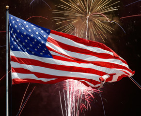 Flag and fireworks-American fourth of July