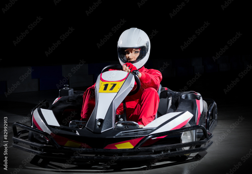Young girl karting driver