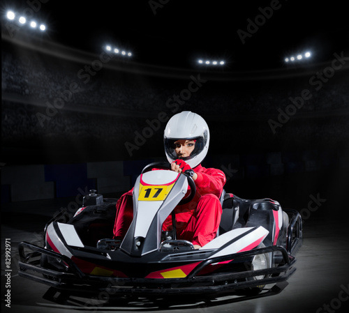 Young girl karting driver