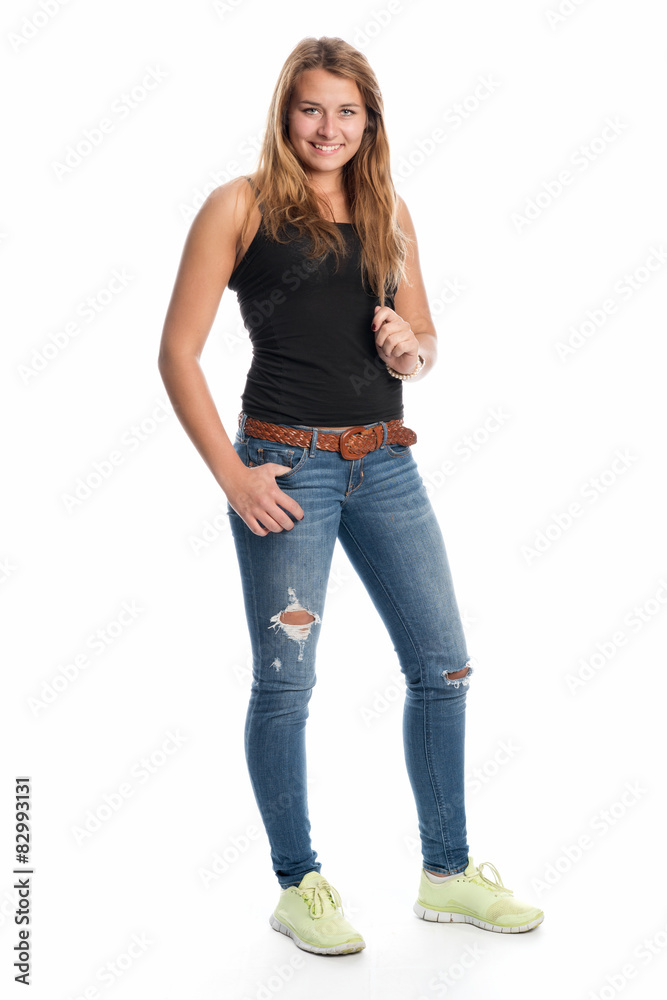 Hübsche junge Frau in Jeans Hübsche junge Frau in Jeans