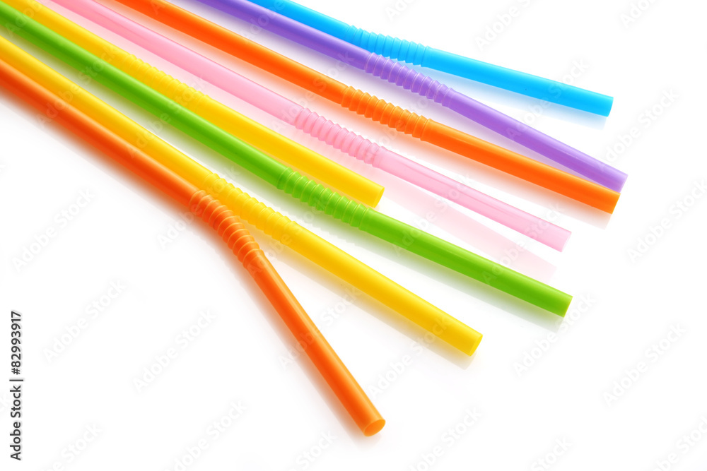 Colored straws on white